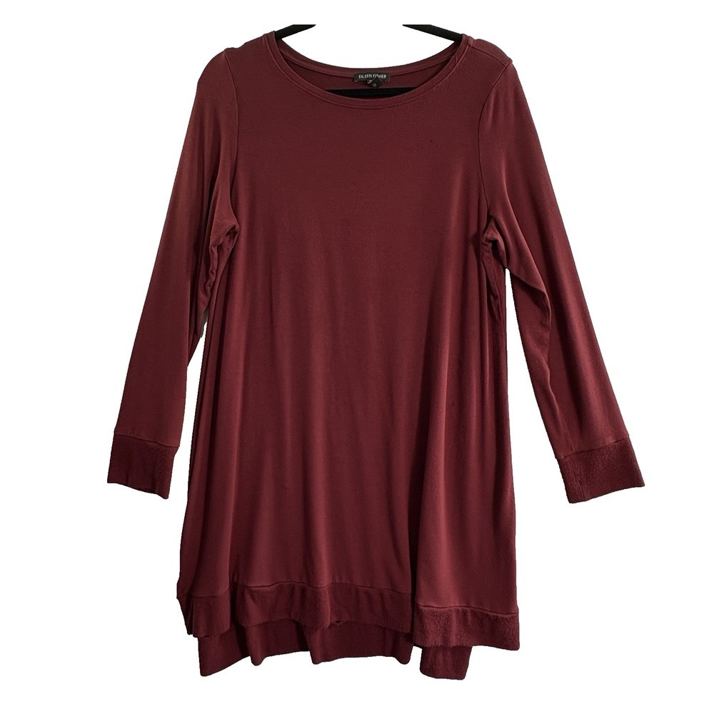EILEEN FISHER Women Jersey Long Sleeve Pullover Tunic Sz L Red Work Causal 19-7